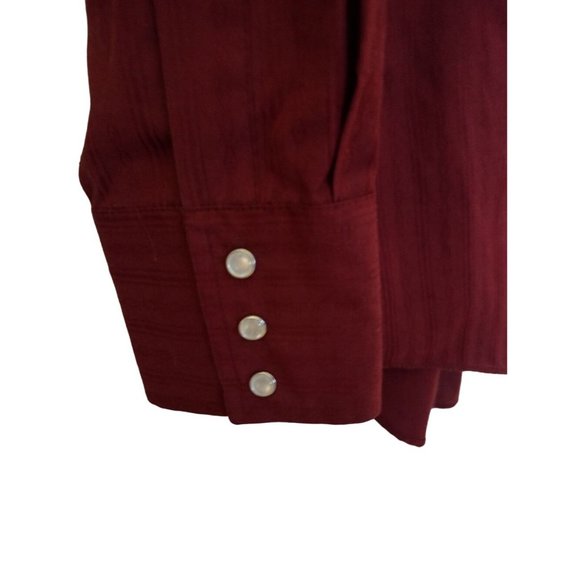 Men's Medium Burgundy Plains Western Wear Pearl Snap Shirt with Light Textured P - Picture 4 of 10